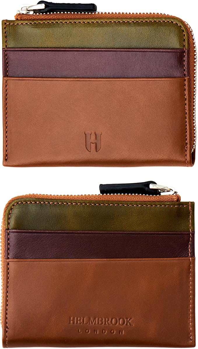 RFID Blocking Zipper Wallet, Slim Business Card Holder, Men & Women, Handcrafted Full-Grain Leather, Gift Box & Pouch, Christmas & Birthday, Tan (Plus Colors) by HelmbrookLondon