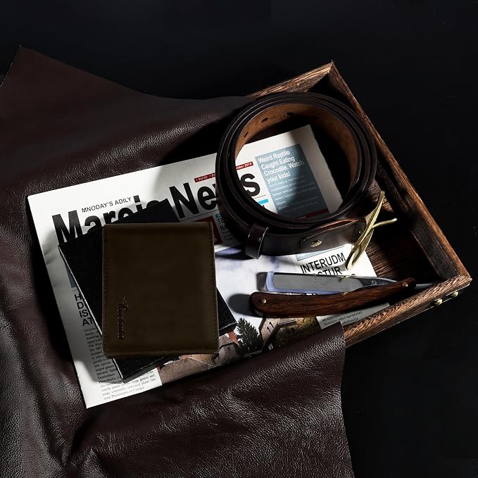 Travelambo Genuine Leather Wallet for Men with Gift Box - Handmade Bifold Stylish - Mens Wallets Rfid Blocking with 2 ID Windows - Image 9