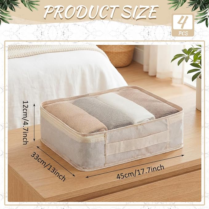 Silkfly 4 Pcs XL Packing Cube for Travel Luggage,Simple,Beige | 17.7 x 13 x 4.7, Same Size, Beige Suitcase Storage Organizer Set, Reusable Mesh Clothes Cube for Hiking Camp Family Accessory - Image 3