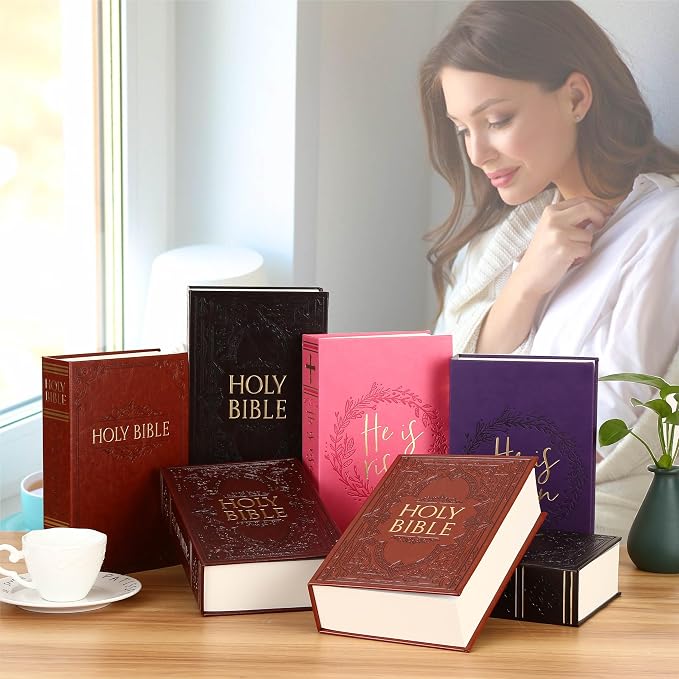 Deversion Book Safe Storage Box with Real Pages Combination Lock and Key Lock Box Money Safe Book Storage Lock Boxes for Personal Items 9.3''x6.0''x2.3'' (Bible(Brown)-Key) - Image 7