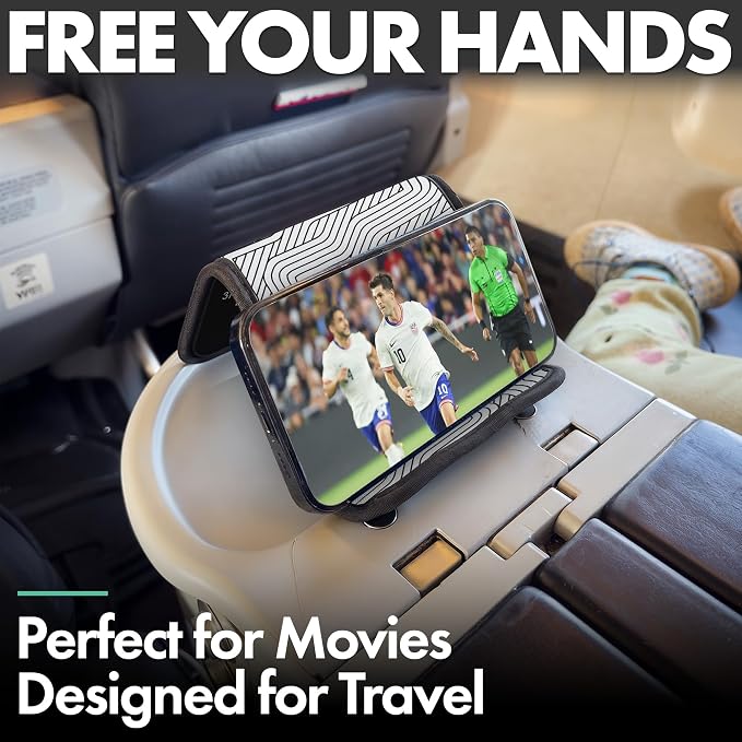 Airplane Phone Holder - Foldable Phone Stand for Plane Travel | Aluminum Build, 9 x 5 in. Mono Lines, Tabletop Mount Desk, Plane Tray Seat back, Treadmill, Fits iPhone Cell Phone - Image 6