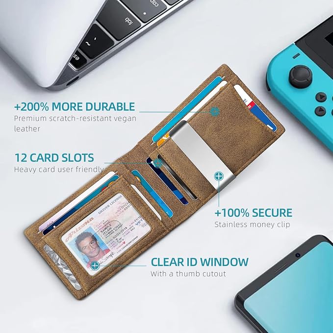 Zitahli Money Clip Wallets for Men,Slim Bifold Wallet 10-12 Cards, Mens Leather Wallet with ID Window,RFID Blocking Thin Minimalist Credit Card Holder,Gifts for Him - Image 2