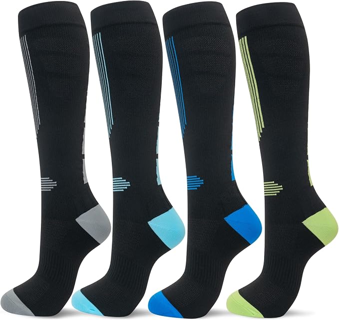 fenglaoda Compression Socks Women Men 4 Pairs, Knee High Support Socks for Running, Sports, Travel, Flight, Nurse by fenglaoda