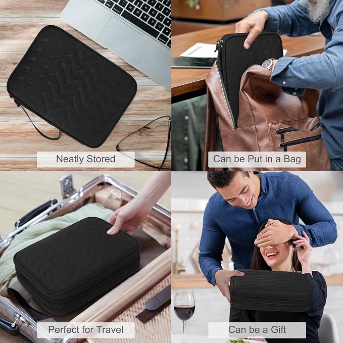 FYY Electronic Organizer, Travel Tech Pouch Bag, Extra Large, Black Quilted | Wrist Strap, Waterproof, Double Layers Electronics Travel Case for iPad, Cord, Laptop Charger, Daily and Business Trips Use - Image 7