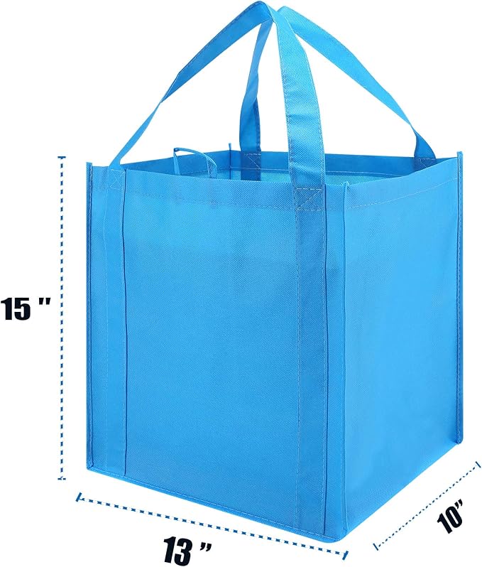 NERUB Set of 10 Reusable Grocery Bags Heavy Duty Shopping Bags Large Grocery Totes with Reinforced Bottom Super Sturdy Handles Washable, Blue - Image 4