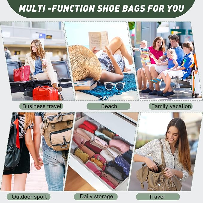 Kenning 12 Pcs 8 x 17 Inches Single Shoe Bags for Travel Breathable Washable Flannel Shoe Pouch with Drawstring for Travel Home Luggage - Image 6