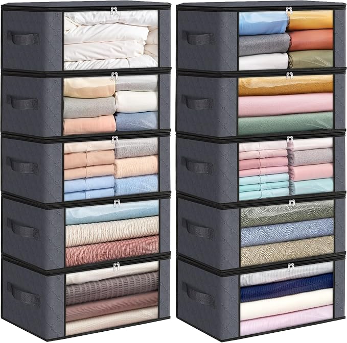 35L Closet Organizers, Foldable Under Bed Storage Containers | Storage Bags with Zippers,Window and Handles for Organizing Bedroom, Closet, Clothing,Organization with Handle by Fabtotes
