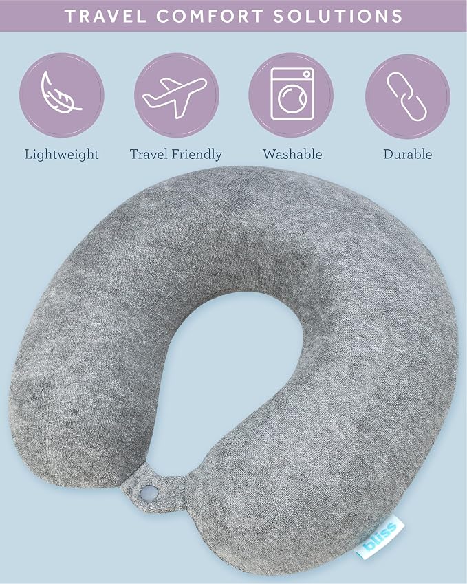 Bliss Neck Pillow Lightweight U-Shaped High Density Memory Foam | Structured Support for Rest on Flights, Car Rides or at the Office, Snap Closure Clips to Your Bag for Easy Carrying - Image 2