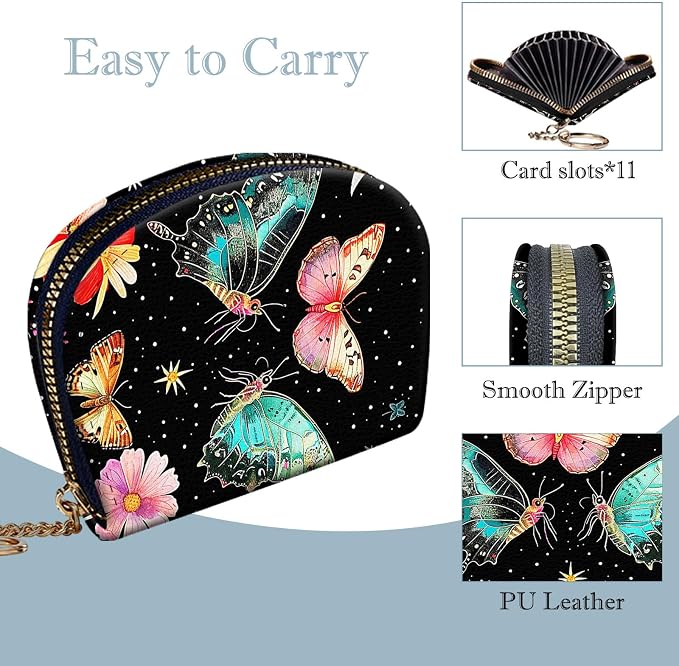Women's Slim RFID Wallet – Compact Leather Card Holder Wallet for Women, 9 Card Slots RFID Blocking Credit Card Organizer, Small Travel Wallet - Butterfly Moon Flower - Image 4