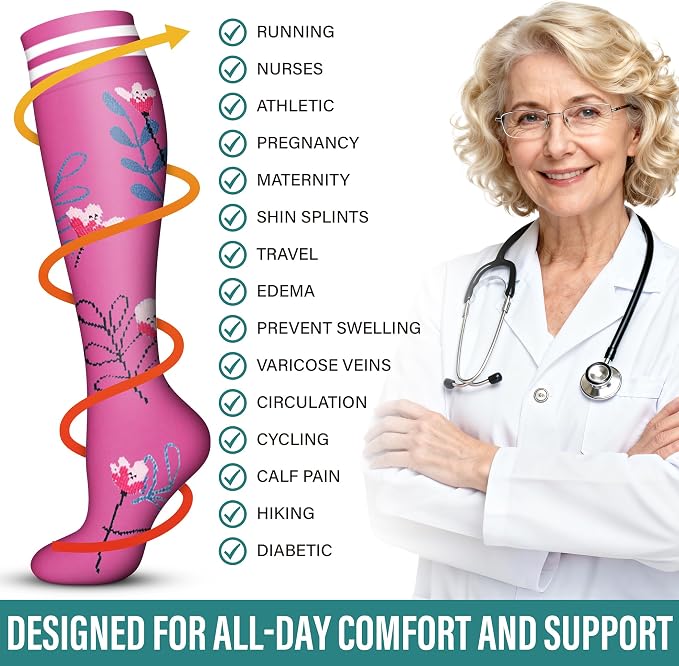 Acture 6 Pack Compression Socks for Women and Men - Knee High for Medical, Running, Nurses, Travel - Image 7