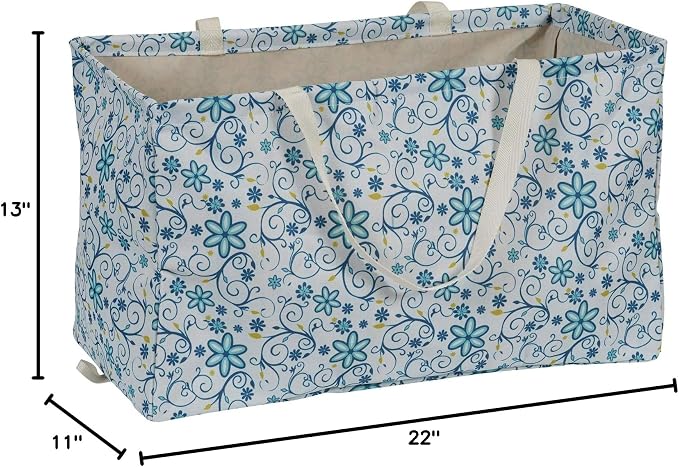 Household Essentials White and Blue Floral Krush Container All-Purpose Utility Tote - Image 11