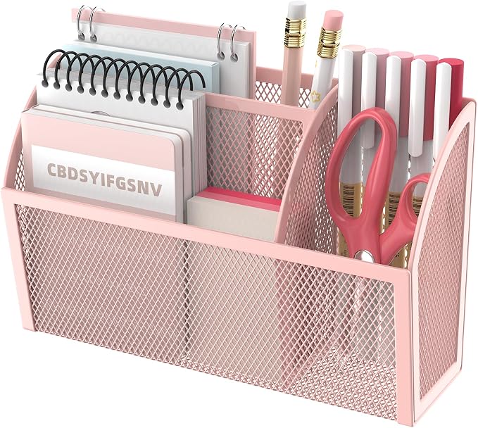 DALTACK 3-Grid Magnetic Pencil Holder, Strong Magnet Locker Organizer, Pink | Mesh Magnetic Shelf, Marker Holder Perfect for Whiteboard, Refrigerator and Locker Accessories by DALTACK