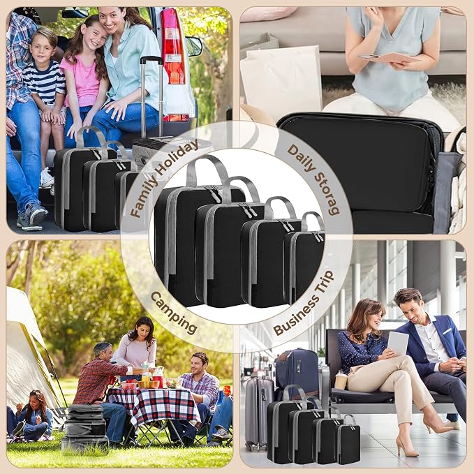 LANSKLBD 4/6/8 Set Packing Cubes for Suitcases Travel Luggage Packing Organizers,Travel Accessories Essentials Luggage Organizer with Shoe/Tioletry/Laundry Bag (Black, 4 set) - Image 6