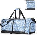 Lekesky Foldable Travel Duffle Bag for Women, Large Duffel Bag with Separate Shoes Compartments & Straps, Carry On Weekend Bag for Women (Blue Floral Print, 80L) by LEKESKY