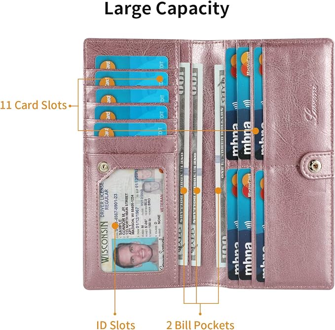 Ultra Slim Thin Leather Women Wallet RFID Blocking Credit Card Holder Bifold Long Ladies Billfold - Image 5