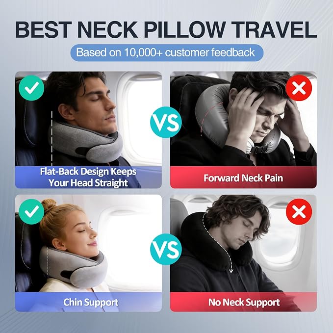 Travel Pillow, Neck Pillow for Airplane Travel, Memory Foam Neck Pillow - Image 3