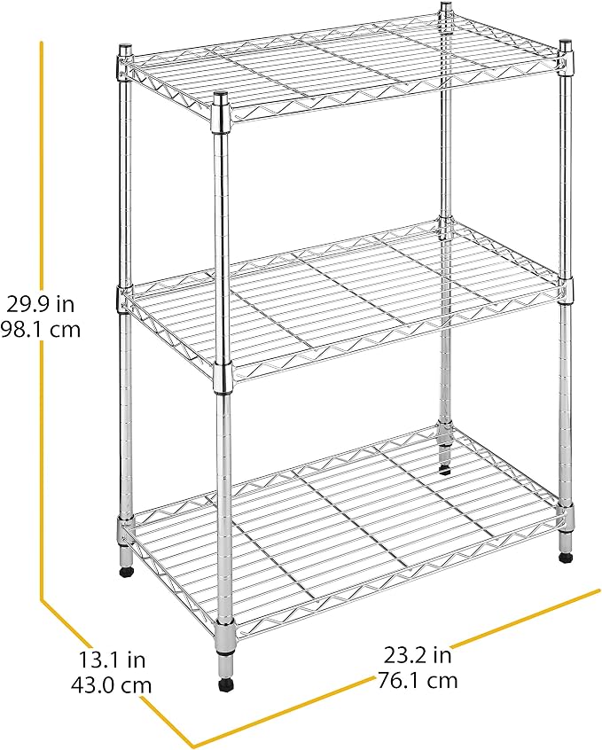 Whitmor 3-Tier Shelving Unit, Metal Storage Shelves, Easy Assembly Home Organizer for Pantry, Kitchen, Garage, Plant, 23"L x 13"W x 30"H - Image 3