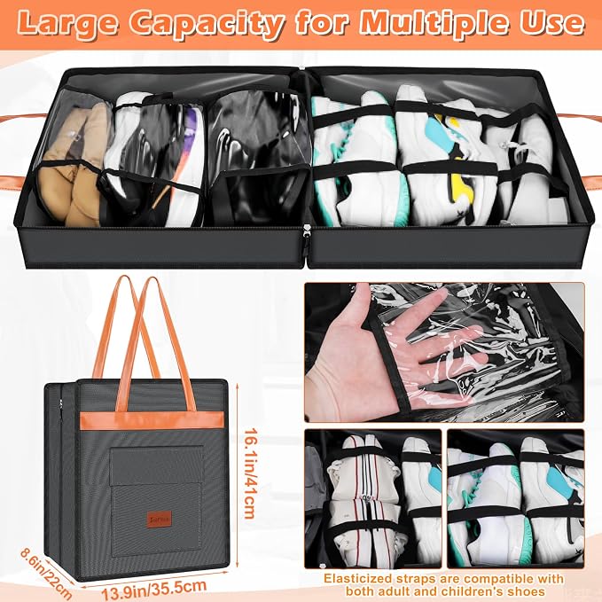 SelfTek Shoe Bags for Travel with Handle, Waterproof Large-Capacity Family Travel Shoe Bag Organizer for Multiple Shoes, Shoe Travel Bags for Packing, Suitable for Luggage Handle- Grey - Image 4