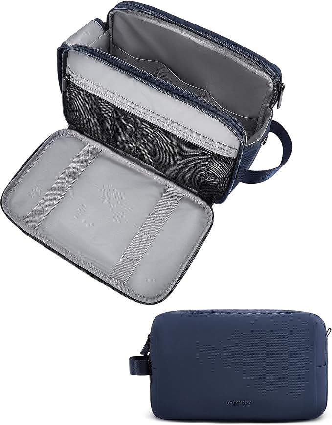 BAGSMART Toiletry Bag for Men, Travel Toiletry Organizer Dopp Kit Water-resistant Shaving Bag for Toiletries Accessories, Door Room Essentials,Navy Blue-large by BAGSMART