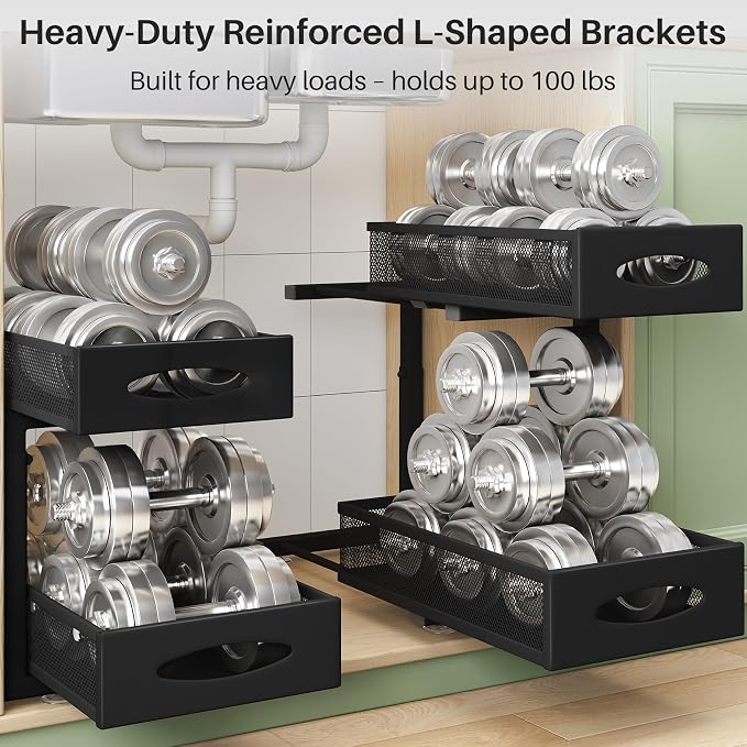 Under Sink Organizer, 2 Tier Pull out Cabinet Organizer Baskets with Mesh Sliding Drawers, Slide out Storage Shelf for Home, Kitchen, Bathroom, Pantry, Office Cabinet, Countertop(1 Pack) - Image 5