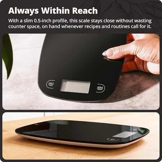 Greater Goods Food Scale, Slim & Compact Build, 1g Precision (Black Glass) | Digital Kitchen Scale for Cooking, Meal Prep & Portion Control, Tare, Auto Shut-Off, g/oz/lb/ml Conversion & Calorie Tracking - Image 2