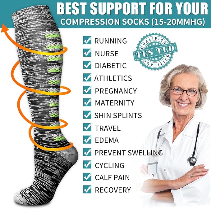 Compression Socks for Women & Men Circulation(6 pairs)-Graduated Supports Socks for Running, Athletic Sports - Image 5