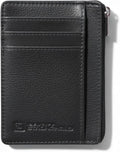ID Stronghold RFID Front Pocket Wallet Mini Minimalist Wallet Slim Wallet Genuine Leather with Zipper, Small Black by IDStronghold