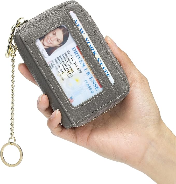 imeetu Rfid Credit Card Holder, Businese Card Case, Wallet for Women Men | Genuine Leather Card Wallet with id Window, Keychain & Double Zipper, Water-resistan Small Wallet with Gift Box, Daily Travel - Image 6