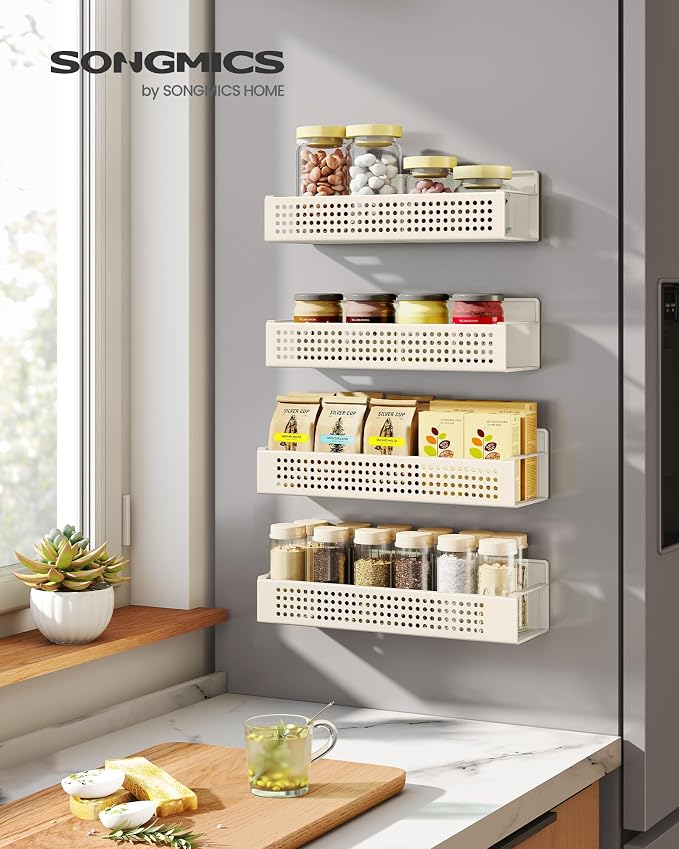 SONGMICS Strong 4 Pack Magnetic Spice Rack for Refrigerator for Organizers | Shelves for Microwave, Washing Machine, 2 Large and 2 Small, Cream White, BEQUE Collection UKCS061W01 - Image 2