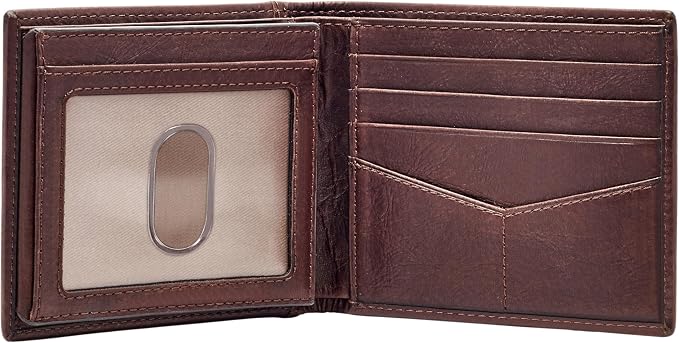 Fossil Men's Wallet, Ingram Leather RFID-Blocking Bifold Wallet with Flip ID, Brown - Image 2