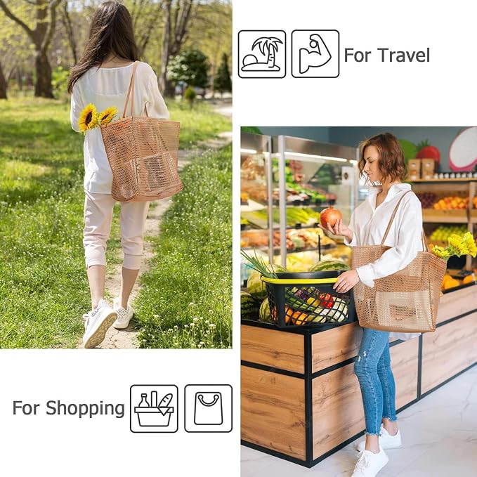 Mesh Beach Tote Bag for Women, Sandproof Quick Dry Foldable Travel Bag - Image 6