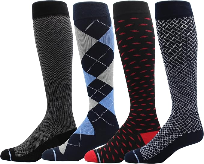 Dr. Motion 4 Pairs Men's Athletic Traveler Graduated Compression Knee High Socks by Dr.+Motion