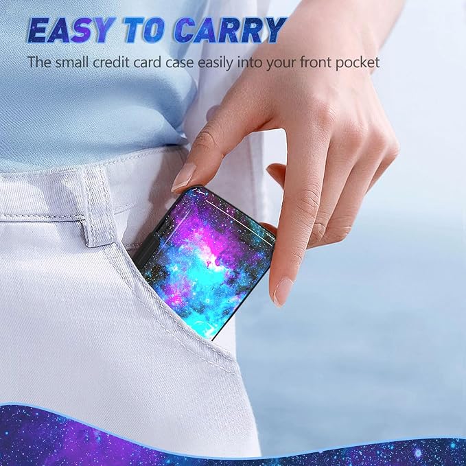 ToLuLu Credit Card Holder Slim Mini RFID Small Aluminum Card Wallet Galaxy | Blocking Metal Business Card Case, RFID Blocking Front Pocket Wallet Hard Case CC Holder for Men Women, Nebula - Image 6