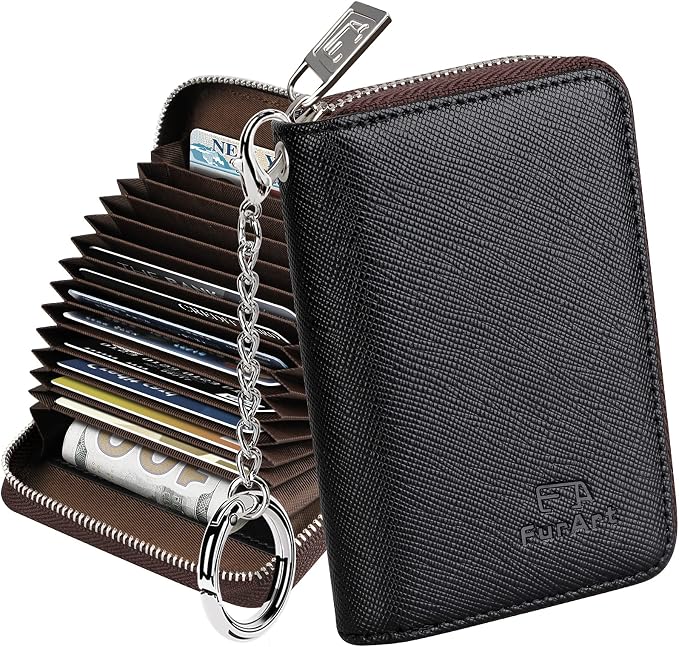 FurArt Zipper Wallet Women RFID Credit Card Holder keychain Wallet | ID Window RFID Blocking Compact Small business 15/16 slots by FurArt