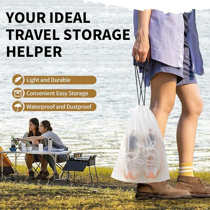 20 Pack Shoe Bags for Travel, Clear Travel Shoe Bags for Packing Waterproof | 15.7" x 11.8" Large Portable Drawstring Travel Shoe Storage Bag Travel Essentials Women for and Men - Image 3