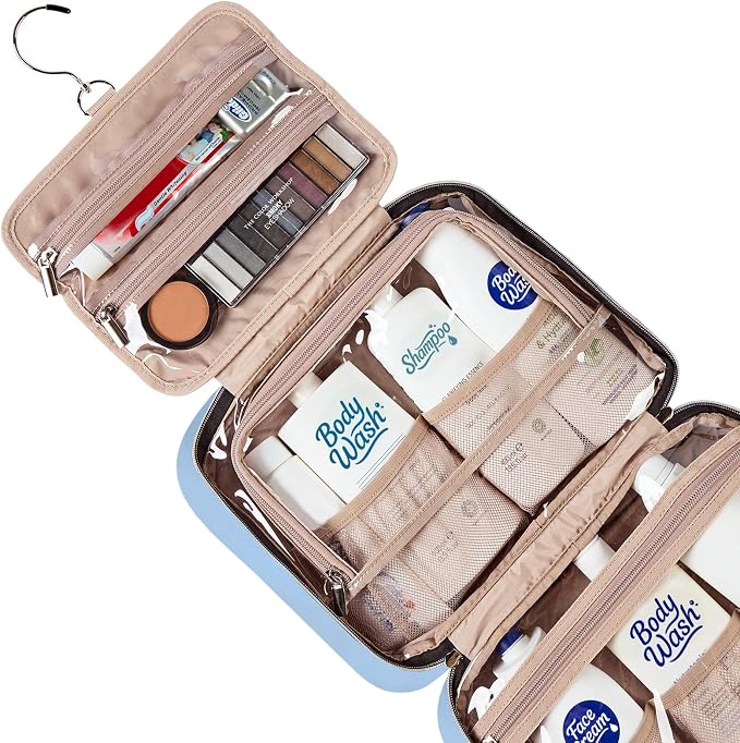 NISHEL Travel Toiletry Bag for women, Portable Hanging makeup Organizer | for Travel-Sized Shampoo, Conditioner, Brushes Set, makeup Accessories, Large Size, Placid-Blue - Image 4