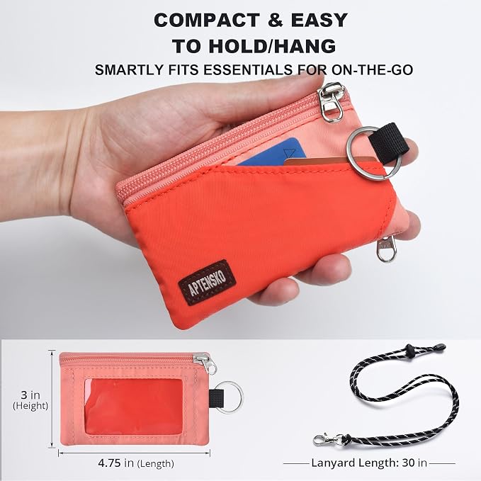 RFID Blocking Travel Wallet with Adjustable Lanyard, Small Nylon Zipper Pouch and Badge Holder for ID, Credit Cards, Cash, Keys, Commuters (BlazingOrange+CoralBlush) - Image 4