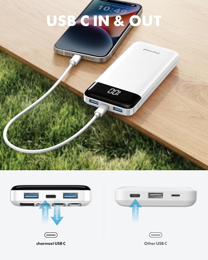 charmast Power Bank Portable Charger with Reinforced Built-in 4 Cables | 3A Fast Charging,10000mAh,6 Outputs 3 Inputs,Travel Essentials,TSA Compliant,LED Display,compatible with iPhone Samsung Moto - Image 8