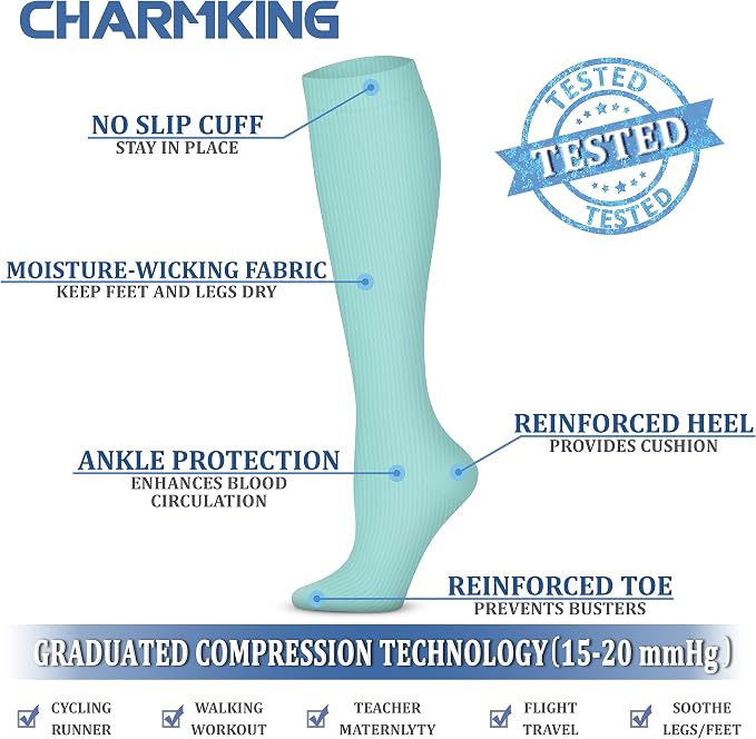 CHARMKING Compression Socks for Women & Men, 4 Pairs, Travel Nurse Athlete | Graduated 10-15mmHg compression, soft stretch fabric, boost blood circulation, relieve leg swelling, ideal for travel, nurses - Image 4
