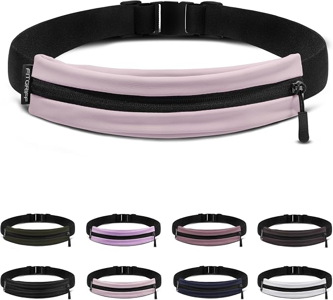 Fitgriff® Running Belt V2 for Men & Women - Slim Fanny Pack, Phone Holder for Jogging, (Fits All Cell Phones) - Money Belt, Runners Waist Pouch (Blush Pink, One Size (Waist 24.4 – 43.3 inches)) by FITGRIFF