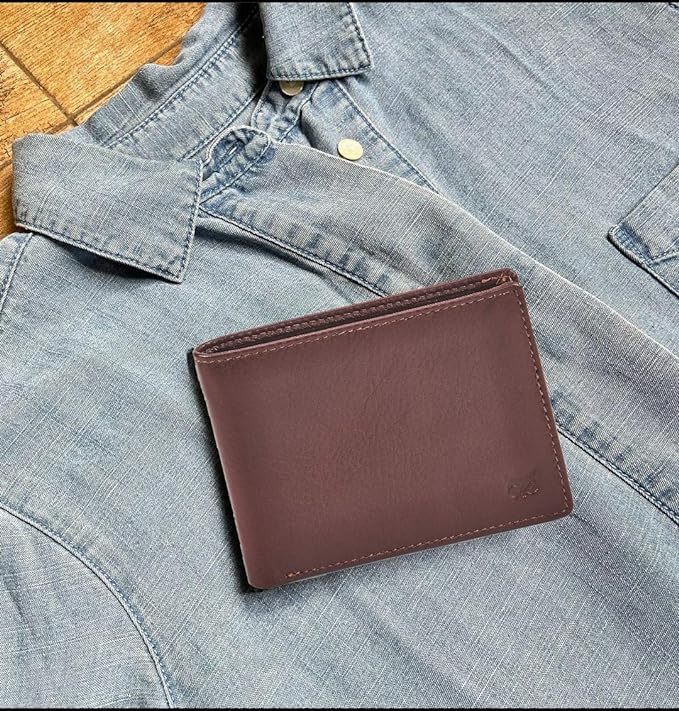 Real Leather Mens Bifold Wallet RFID Blocking Slim Minimalist Front Pocket - Thin & Stylish with ID Window in Gift Box (Nappa, Cognac) - Image 6