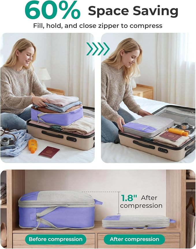 BAGSMART Compression Packing Cubes for Travel Essentials | 14 Set /6 Set /4 Set/2 Set, Lightweight, Durable - Image 4