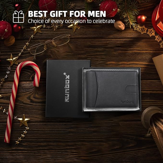 RUNBOX Slim Wallet for Men Genuine Leather RFID Blocking Bifold Minimalist Front Pocket Mens Wallet with Money Clip Thin Gift Box - Image 6