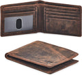 Real Leather Mens Bifold Wallet RFID Blocking Slim Minimalist Front Pocket - Thin & Stylish with ID Window in Gift Box (Crazy Horse, Cognac). by WiseOwlAccessories