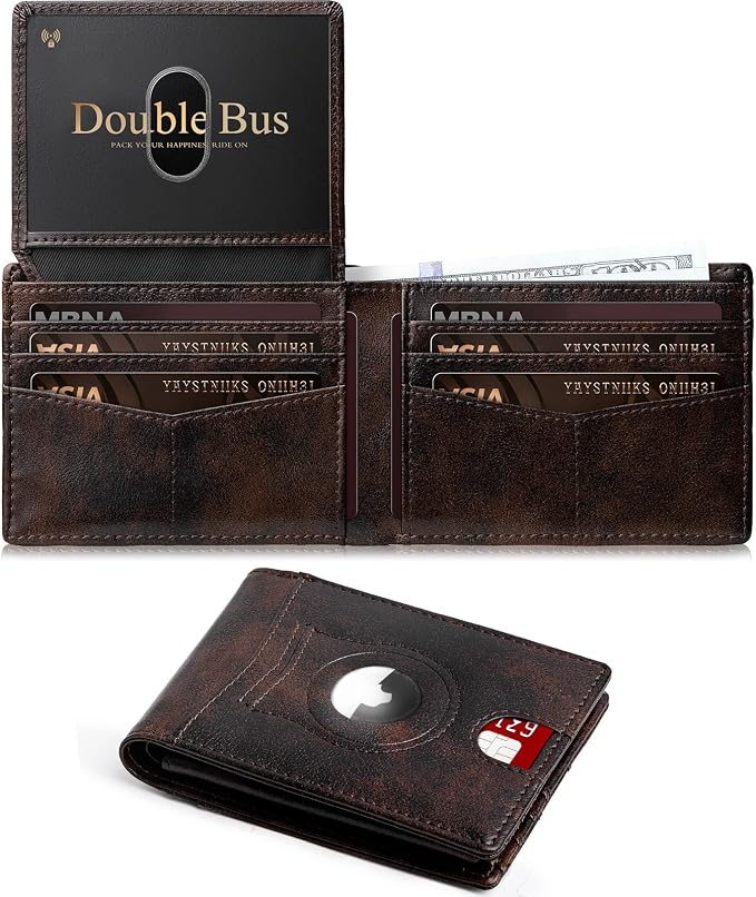 Wallet for Men Slim RFID Blocking Bifold Carbon Fiber,Minimalist Small Compact Front Pocket Credit Card Holder,Thin Mens Leather Wallets Smart Security With 2 ID windows 1 Cash (Retro Black & Brown) by Unknown