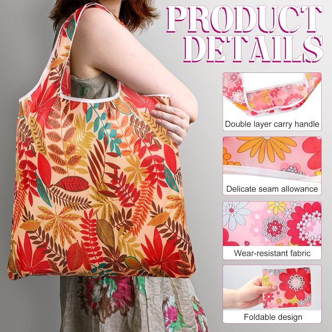 Eccliy 24 Pieces Reusable Grocery Bags Polyester Shopping Bags for Groceries Multi Colors Reusable Foldable Shopping Tote(Flower Style) - Image 5