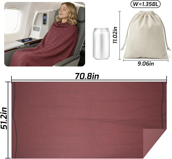 Travel Blanket Airplane - Ultra Soft & Lightweight Knit Design Compact Airplane Blanket,53x72 Inch,Stylish Travel Shawl Wraps for Flights,Office,Home Use,Travel Essentials & Gifts - Image 2