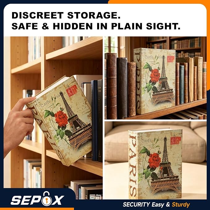 SEPOX® Book Safe with Key Lock Real Paper Cover Steel Interior Diversion | For Dorm Home. Hidden Compartment Book Safe. Hides Cash Valuables in Plain Sight. Realistic Discreet Design with Key Secure - Image 5