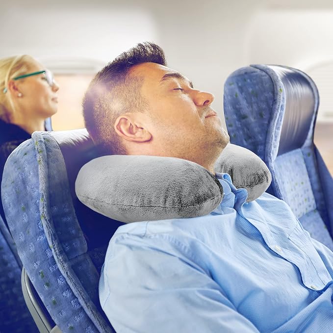Travel Neck Pillow Washable Cover Comfortable Memory Foam Airplane Travel Accessories Essentials Plane Neck Support Pillow for Neck Pain Relief and Sleeping Grey - Image 9