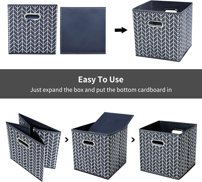 11 Inch Cube Storage Bins , Fabric Cube Organizer Bins with Handle, Foldable Cube Bins for Cloth or Accessary Storage, 11x11x11 set of 6,（Gray Wave） - Image 6